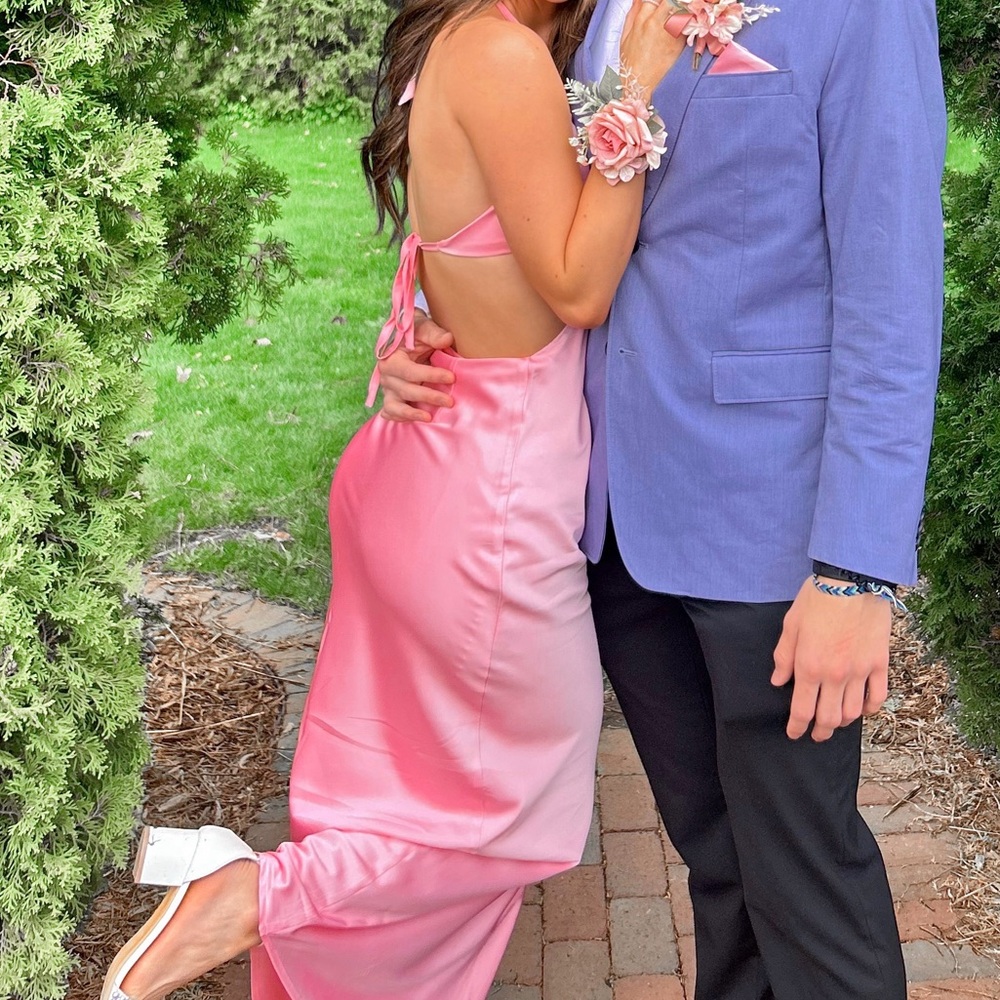 Pink Satin Cutout Maxi Dress